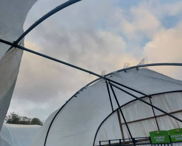 Little Leaf Cafe's polytunnel was damaged by Storm Boelo