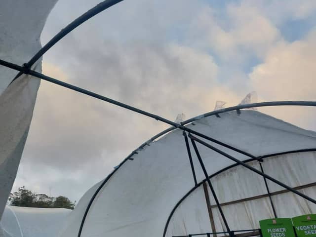 Little Leaf Cafe's polytunnel was damaged by Storm Boelo