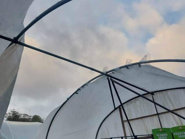 Little Leaf Cafe's polytunnel was damaged by Storm Boelo.