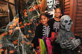 Sisters Mabel Agordo, four and Ayvah, six of Leeds  amongst the Halloween exhibits