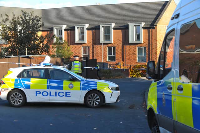 Police at the scene earlier today. 