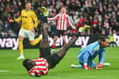 THWARTED: Sunderland's Brian Brobbey by Leeds United keeper James Trafford.