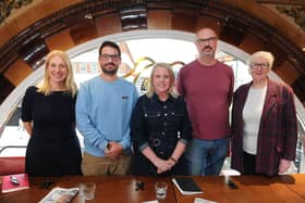 Yorkshire Evening Post Hospitality roundtable at Stuzzi, Leeds. (Left to right) Fiona Bolam, Leeds City Council, Sandy Jarvis from Leeds Hospitality Collective and Bavette, Laura Collins, editor Yorkshire Evening Post, Chris Hill, Latitude Wine and Liquor Merchant, and Jo Myers, The Swine