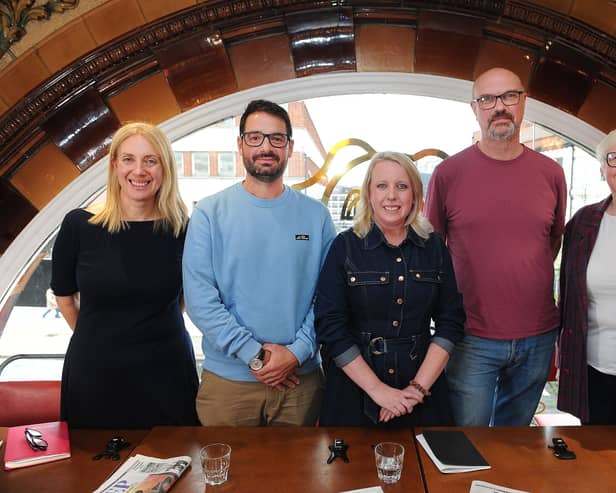 Yorkshire Evening Post Hospitality roundtable at Stuzzi, Leeds. (Left to right) Fiona Bolam, Leeds City Council, Sandy Jarvis from Leeds Hospitality Collective and Bavette, Laura Collins, editor Yorkshire Evening Post, Chris Hill, Latitude Wine and Liquor Merchant, and Jo Myers, The Swine