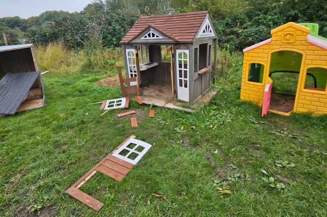 A children's playhouse was also a victim of last week's vandalism