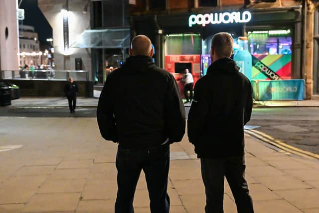 West Yorkshire Police officers on night-time patrol as part of Project Vigilant, a proactive initiative targeting predatory behaviour and sexual violence in town and city centres