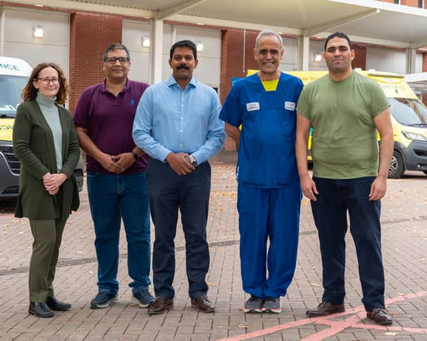 The team at Leeds Teaching Hospitals. From left to right: Dr Bev Riley, Business Development and Innovation Manager; Dr Mohit Arora, Lead for Training of AVT; Dr Sundararaj Manou, Consultant in Emergency Medicine; Dr Taj Hassan, Consultant in Emergency Medicine and Dr Amgad Sethi, Emergency Department IT Lead. 