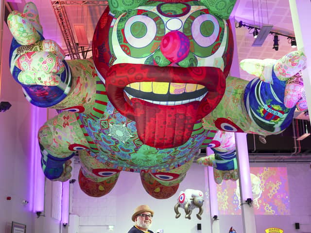 Jason Wilsher-Mills pictured in June 2025 at WX with his Jolly Pinder of Wakefield inflatable. 