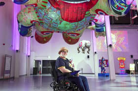 Jason Wilsher-Mills pictured in June 2025 at WX with his Jolly Pinder of Wakefield inflatable. 