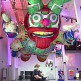 Jason Wilsher-Mills pictured in June 2025 at WX with his Jolly Pinder of Wakefield inflatable. 