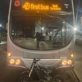 Police jumped off a bus to catch stone-throwing youths