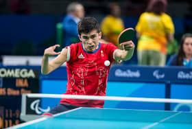 Dr Kim Daybell competing as Team GB Paralympian table tennis player