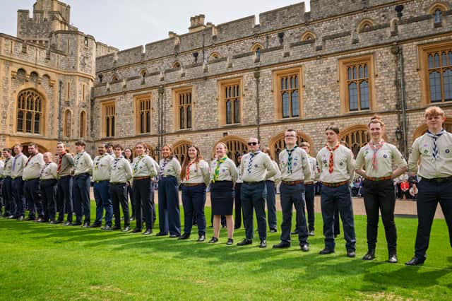 King's Scouts from Central Yorkshire pictured in the Quadrangle at Windsor Castle.