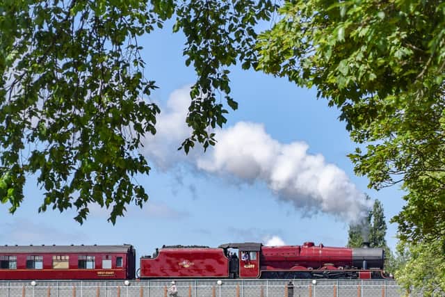 Idyllic scene ... crimson-painted Galatea hauls the train through York