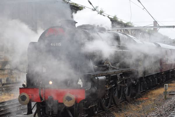 Letting off steam ... an engine called Scots Guardsman hauling the Dalesman train
