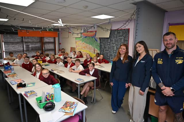Staff from Amazon and Leeds Rhinos Foundation helped deliver Respect with the Rhinos at Lawns Park Primary School.