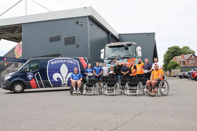 Wakefield Trinity Community Foundation receives eight new Rugby League Wheelchairs at the DIY Kitchens Stadium.