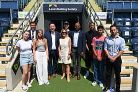Andrew Western MP, alongside Jambu Palaniappan, CEO of Checkatrade, Dan Busfield, Leeds Rhinos Foundation Head of Buisness Partnerships and students on placement with Leeds Building Society.