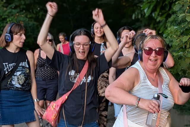 Participants moving and grooving along the Boston Spa riverwalk as part of the Dancing NetWalk event held last Thursday.