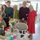 Eileen Parkin, centre, surrounded by family at Adel Manor. From left: Robert and Linda Smith, relative of Eileen’s husband; granddaughter Beth Arscott; grandson Jack Arscott; their mother, Jill, Eileen’s younger daughter; Nick Coulter and wife Janet, Eileen’s older daughter.