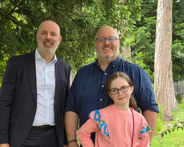Mark Manning with Sophie's husband and daughter, Alex and Agnes.
