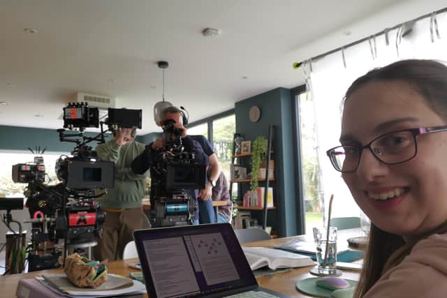 Lara Wilson on the set of Gone.