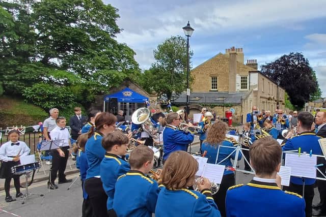 Members of the Garforth Brass training band performing in Wetherby.
