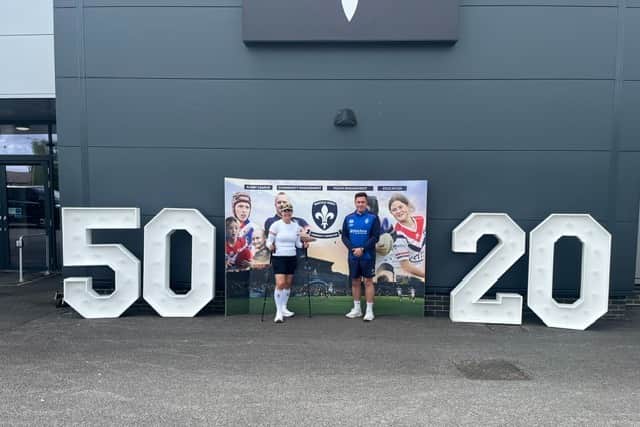 Louise at the halfway point at the Wakefield Trinity stadium on walk day