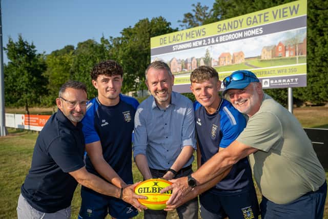 Sales Manager Gavin McCarthy (middle) with players and staff at Pontefract RUFC