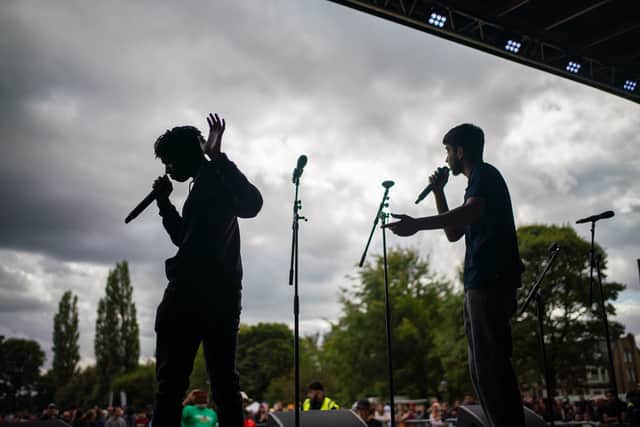 Performers take the stage at Leeds Road Festival.