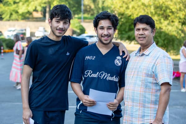 Abdullah Mahmood with his brother Roshaan and dad, Sajid at Bradford Grammar