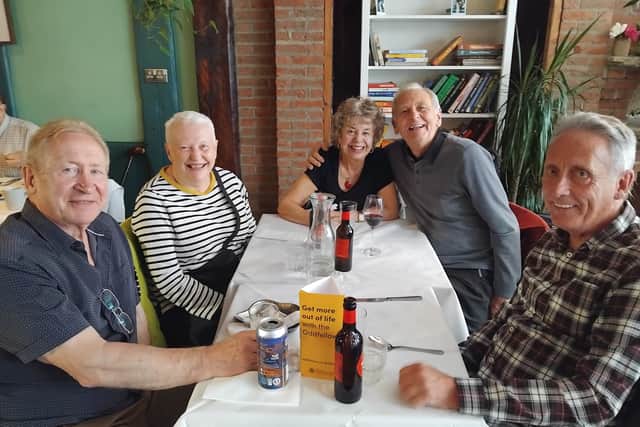 Members of Oddfellows Pat Grundell, Dee Jones, Neil Radcliffe, Richard Heath, Paul Rockcliffe enjoying Food with Friends at The Swine Bistro, Headingley
