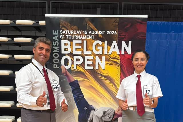 Master Kambiz R. Ali MBE with Master Carolina at the 2026 Belgian Open G1 