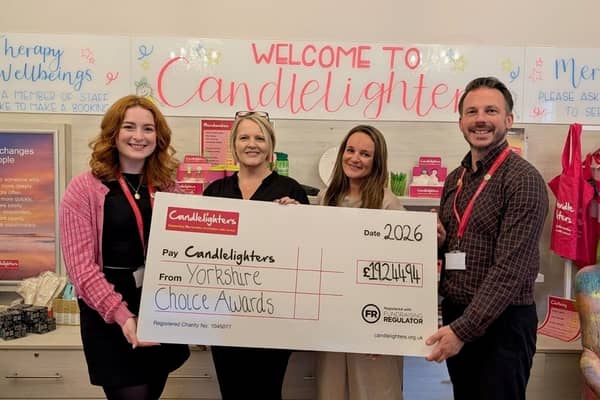 Yorkshire Choice Awards organisers Jo and Melanie presenting the Candlelighters team with the funds raised at this year's event
