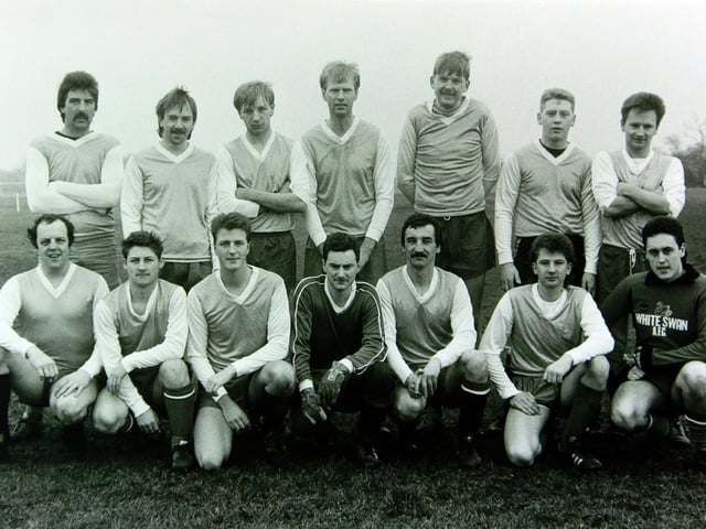 Jarvis Porter. Back row, from left, are Mick Deighton, Chris Hughes, Paul Bell, Gordon Good, Brian Wilkinson, Darren Watling and Mark Pollard. Front row, from left, are John Ferguson (manager), Dennis Hargreaves, Gary Taylor, Andy Coleman, Colin Johnson, Paul Harrison and Mark Charlton.