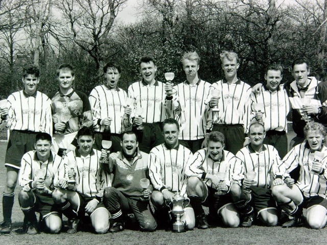 Woodman Inn in April 1994. The team retained the Leeds Combination League's Arthur Luty Cup with a 3-0 victory over Cricketer's Arms at Bracken Edge.