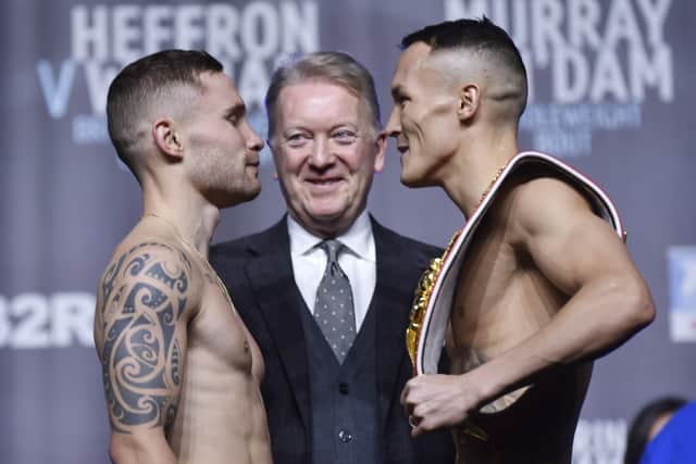 Josh Warrington and Carl Frampton square up before their fight.