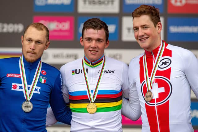 Mads Pedersen, Denmark, wins the UCI Elite Men's Road Race from Matteo Trentin, Italy, silver, and Switzerland's Stefan Kung, bronze.