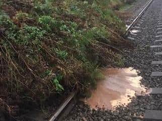 A landslip caused by flooding on the tracks near Wetherall (Photo: Northern Rail)