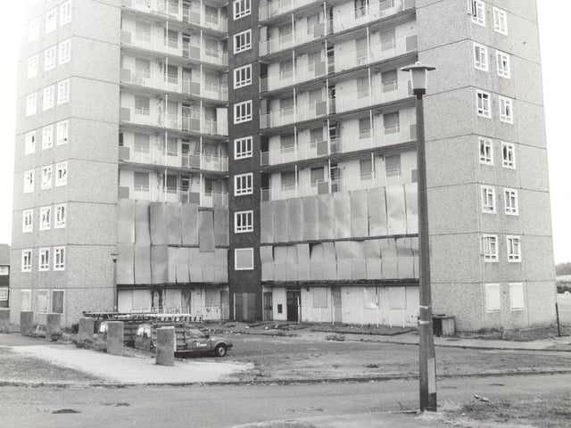 Boarded up flats on the Halton Moor estate.