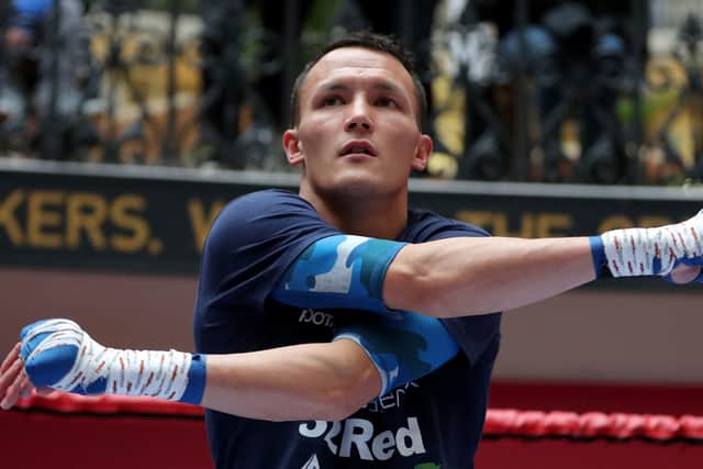 Josh Warrington during the public workout at Leeds' Corn Exchange on Friday afternoon. Picture: Richard Sellers/PA