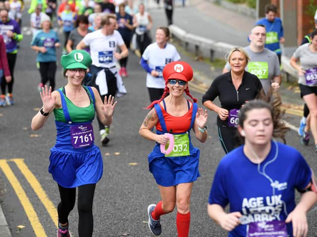 Runners in fancy dress taking part in the Age UK Leeds Abbey Dash 2018. Photo by Jonathan Gawthorpe.
