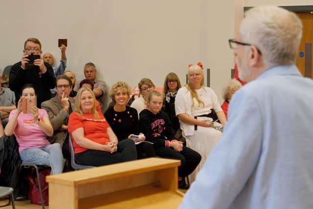 Labour leader Jeremy Corbyn addresses supporters on visit to Morley & Outwood