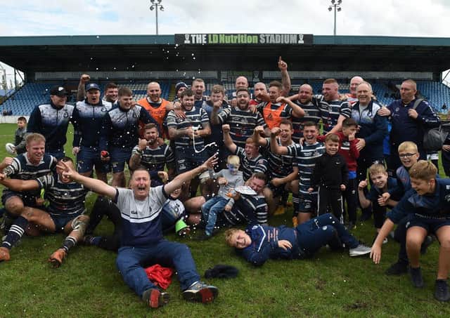 Featherstone Lions celebrate their NCL Division 1 play-off final win over Stanningley. PIC: © RFL/Matthew Merrick Photography
