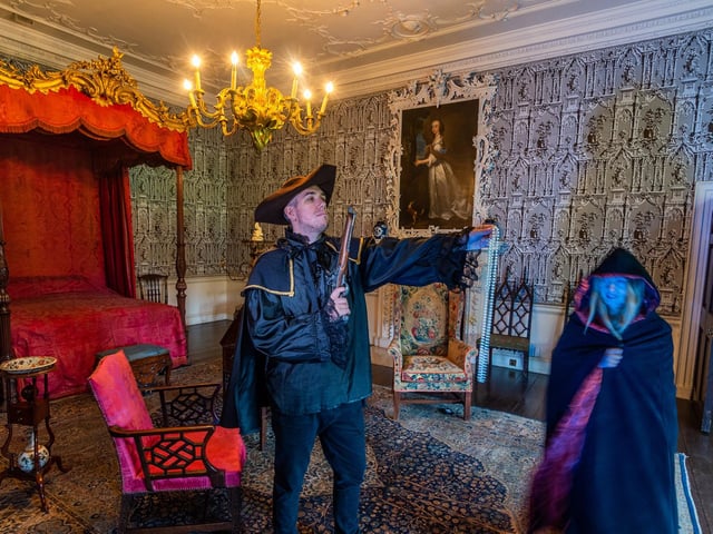 The Blue Lady is said to be the ghost of 14-year-old Lady Mary Ingram, who was robbed of her precious pearls and entered a state of deliriousness, dying shortly after. She now haunts the halls, weeping and searching for her pearls.
