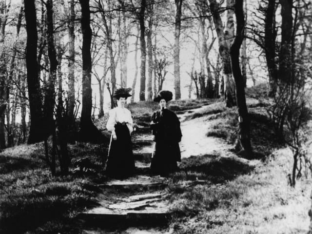 Victorian ladies strolling in Cockersdale Wood.