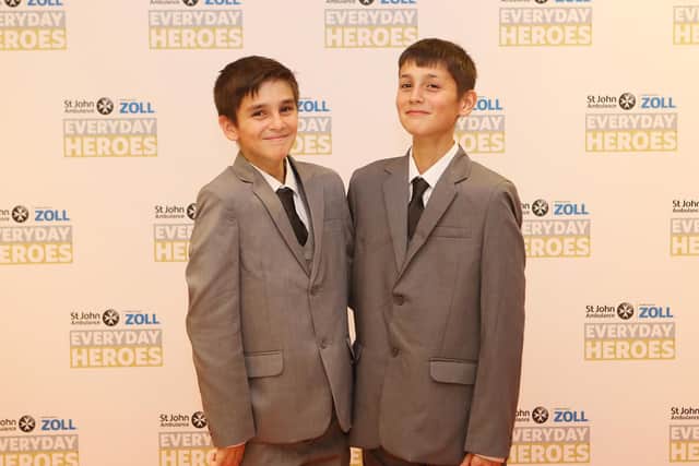 Brothers Connor Osborne, left and Jack Smith, at the St John Ambulance Everyday Heroes award ceremony in London.