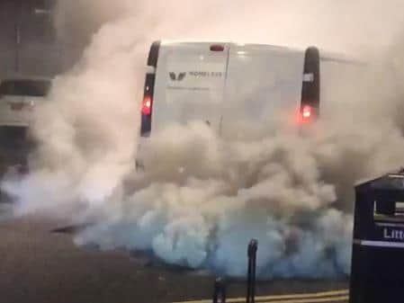 Smoke billowed from the van on Leeds Light Night cc Becky Joyce