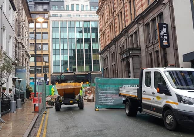 Construction work has started on Greek Street as part of a 400k redevelopment, funded by Leeds City Council and local businesses