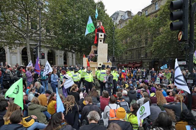 Extinction Rebellion protesters in Trafalgar Square, central London. Picture: PA